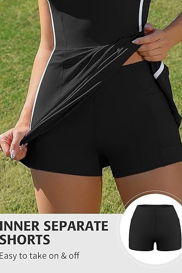 Bra V Neck Racerback Tennis Dresses with Shorts by Charmo | Fleurcouture