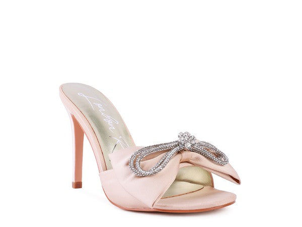 BRAG IN Crystal Bow Satin High Heeled Sandals BEIGE 6 by Rag Company | Fleurcouture