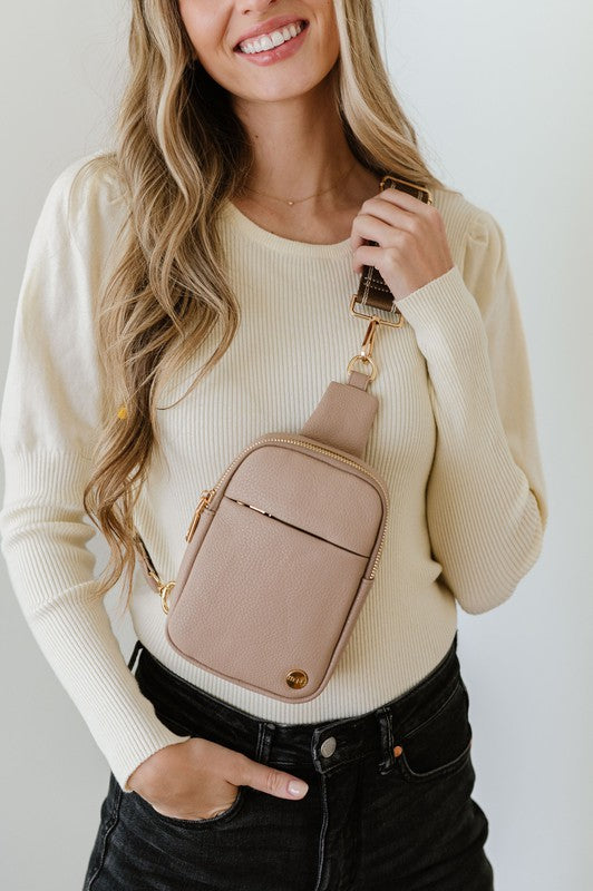 BRIDGET SLING CROSSBODY PHONE CASE BELT BAG TAUPE 1 by Modern + Chic | Fleurcouture