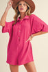 Bright Pink Half Button Collared Loose Romper pink SW6413069-P106 M by SHEWIN INC. | Fleurcouture