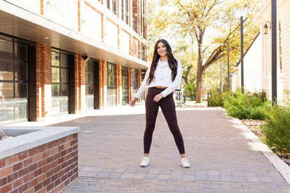 Brown FLEECE Full Length Leggings with Pockets Brown by Julia Rose | Fleurcouture