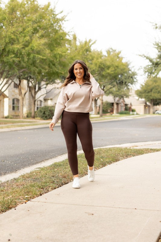 Brown FLEECE Full Length Leggings with Pockets Brown by Julia Rose | Fleurcouture