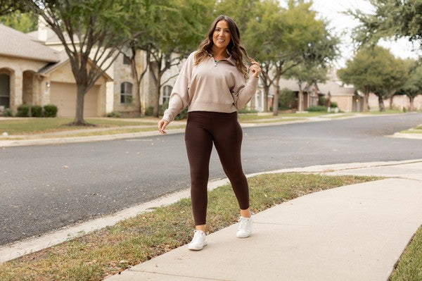 Brown FLEECE Full Length Leggings with Pockets Brown by Julia Rose | Fleurcouture