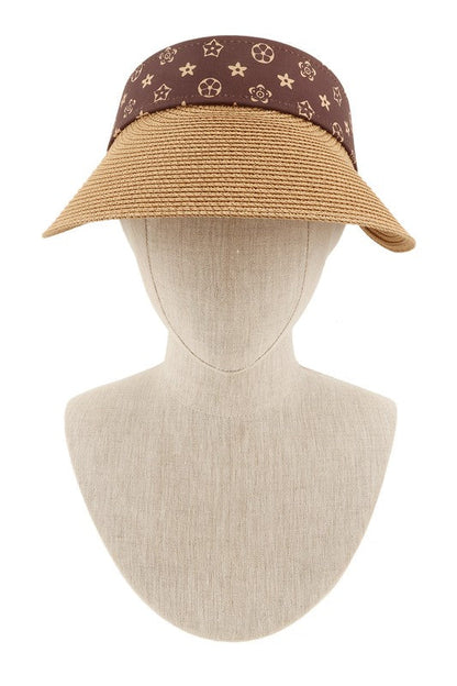 Brown Geometric Pattern Decorated Straw Visor OS by ICCO ACCESSORIES | Fleurcouture