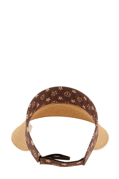 Brown Geometric Pattern Decorated Straw Visor OS by ICCO ACCESSORIES | Fleurcouture