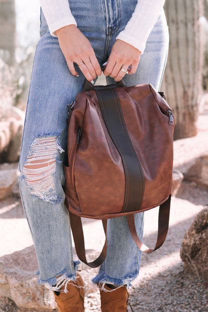 Brown Multifunctional Retro Faux Leather Backpack Brown ONE SIZE Pu Leather Shoes &amp; Bags by Fleurcouture | Fleurcouture