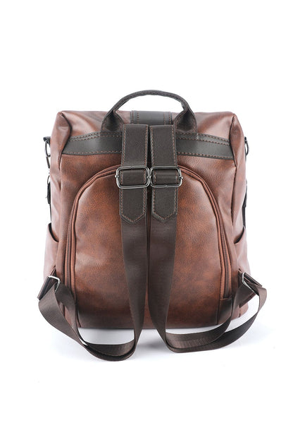 Brown Multifunctional Retro Faux Leather Backpack Brown ONE SIZE Pu Leather Shoes &amp; Bags by Fleurcouture | Fleurcouture