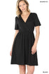 Brushed DTY Buttery Soft Fabric Surplice Dress BLACK S by ZENANA | Fleurcouture