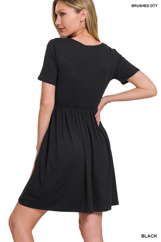 Brushed DTY Buttery Soft Fabric Surplice Dress by ZENANA | Fleurcouture