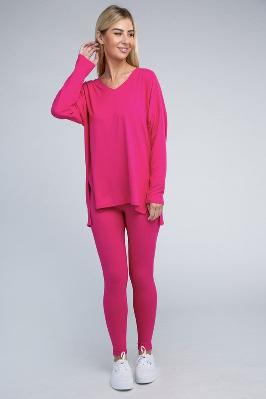 Brushed DTY Microfiber Loungewear Set HOT PINK S by ZENANA | Fleurcouture