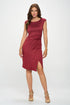 Brushed Knit Short Sleeve Bodycon Dress with Slit Burgundy S by Renee C. | Fleurcouture