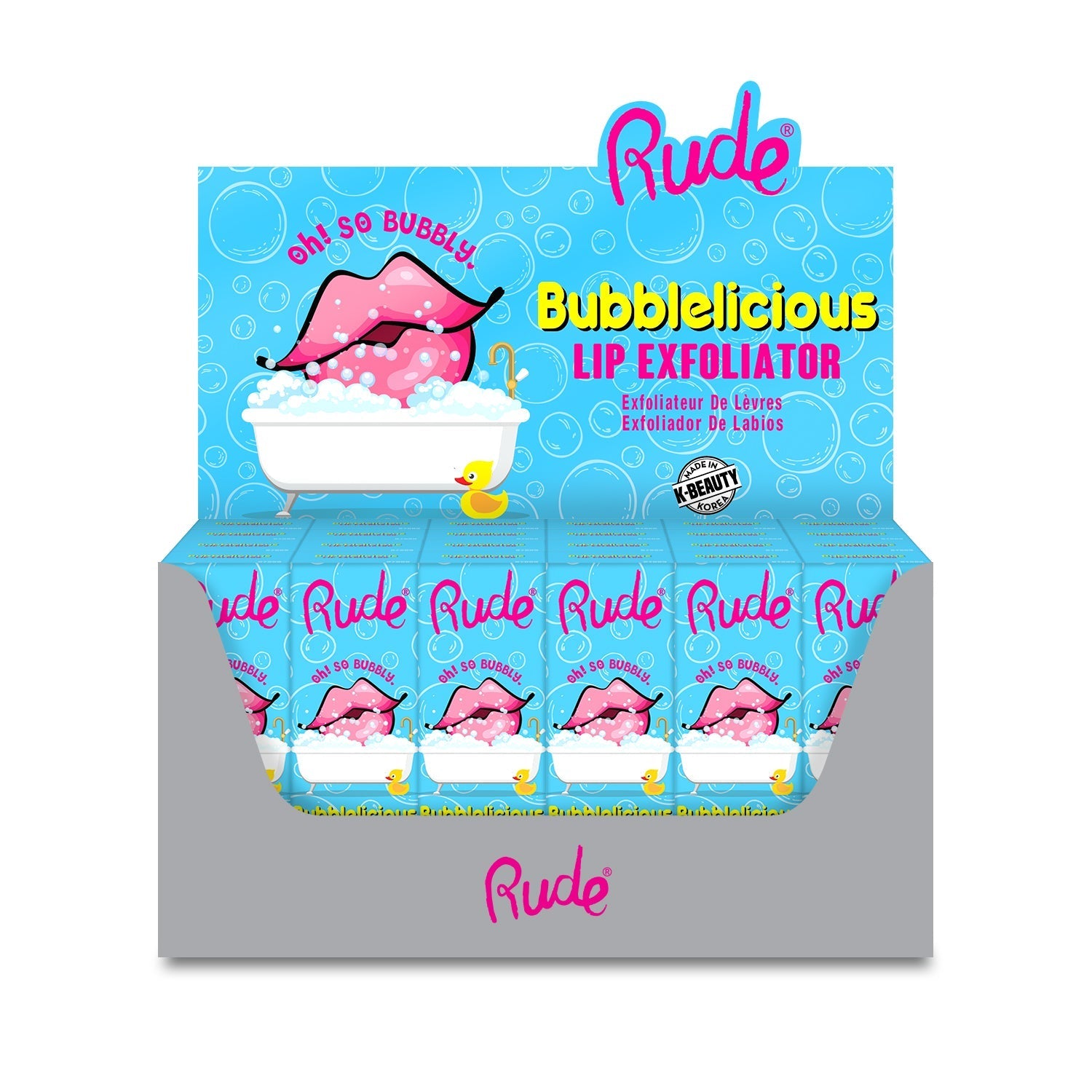 Bubblelicious Lip Exfoliator Paper Display, 24pcs Wholesale Set by Rude Cosmetics | Fleurcouture