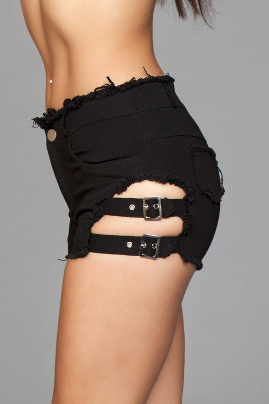 Buckled Down Denim Shorts by BE WICKED | Fleurcouture