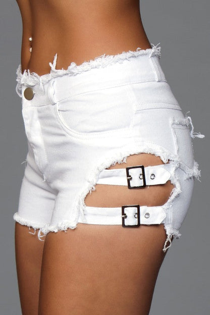 Buckled Down Denim Shorts by BE WICKED | Fleurcouture