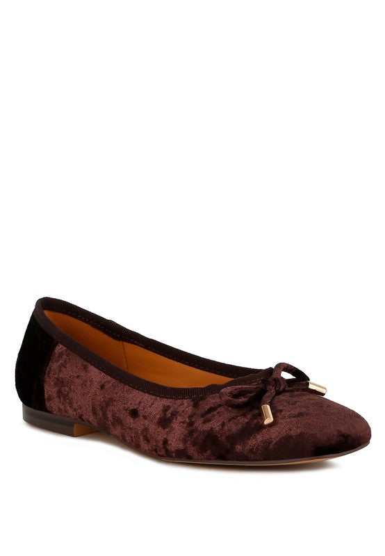 Buckrose Velvet Bow Ballerinas Brown US-5 / UK-3 / EU-36 by Rag Company | Fleurcouture