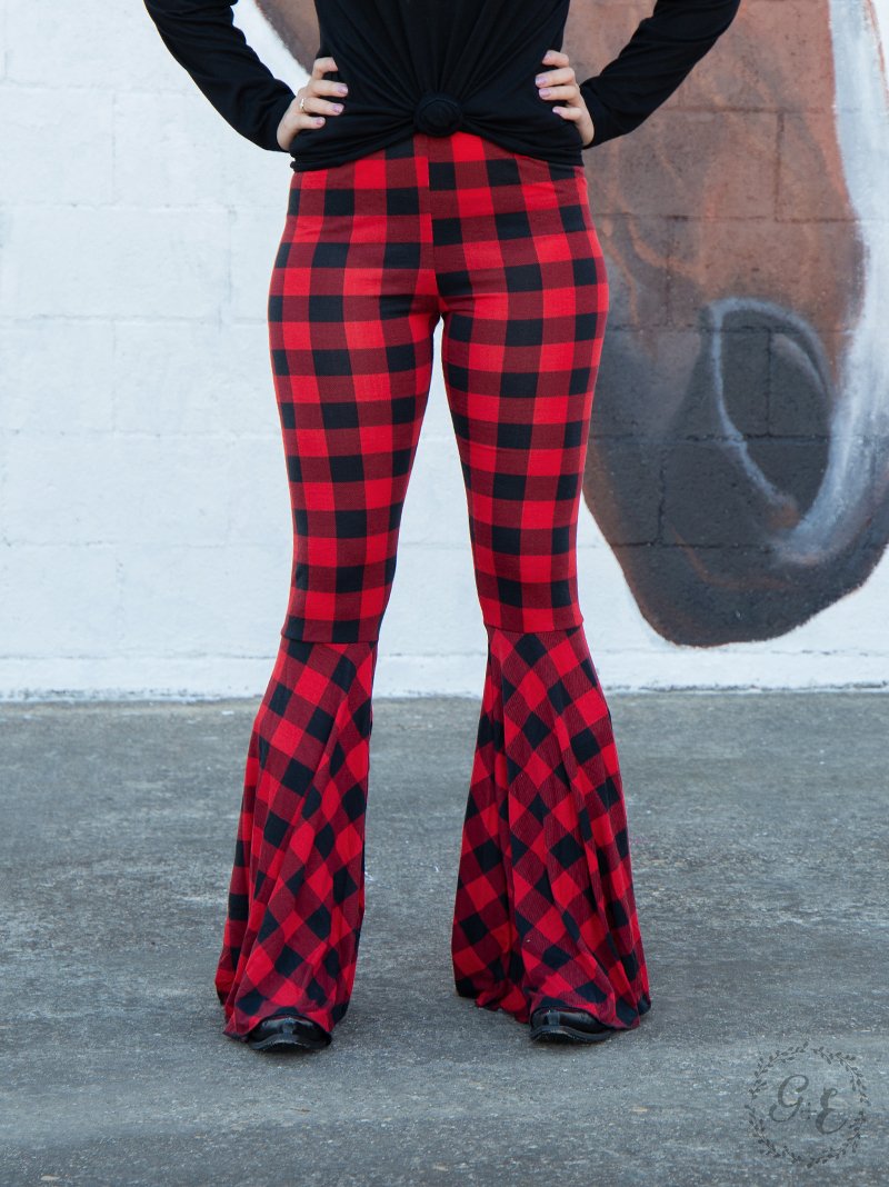 Buffalo Plaid Flare Pants Multi Small Ladies Pants by Southern Grace | Fleurcouture