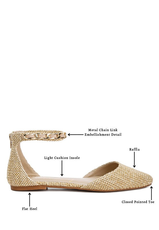 Buqisi Chain Embellished Flat Sandals Narural by Rag Company | Fleurcouture