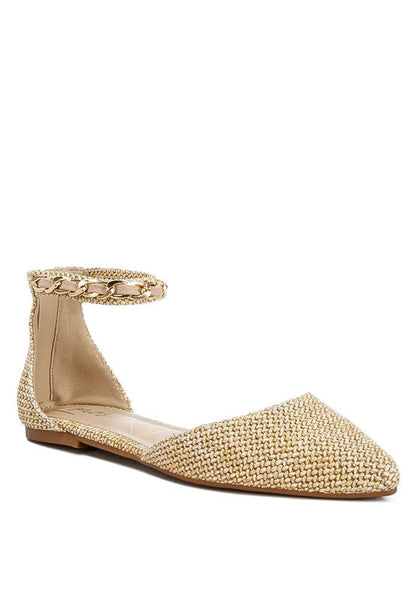 Buqisi Chain Embellished Flat Sandals Narural US-5 / UK-3 / EU-36 by Rag Company | Fleurcouture