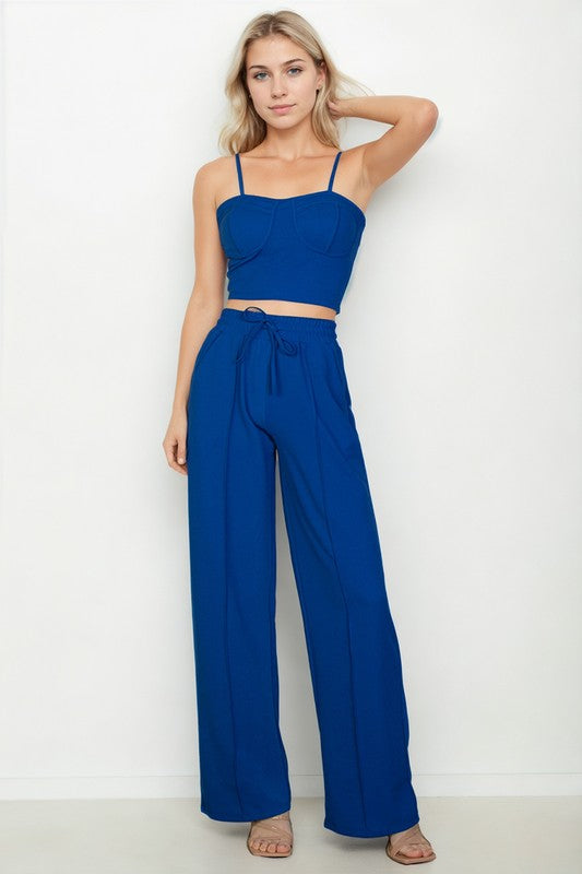 Bustier Cami Top &amp; Slant Straight Pants Royal S by Capella | Fleurcouture