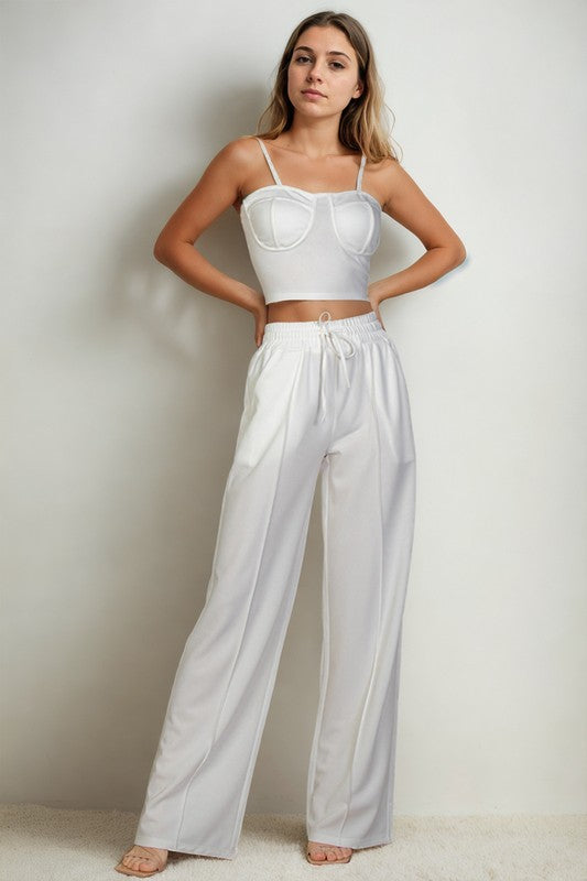 Bustier Cami Top &amp; Slant Straight Pants White S by Capella | Fleurcouture