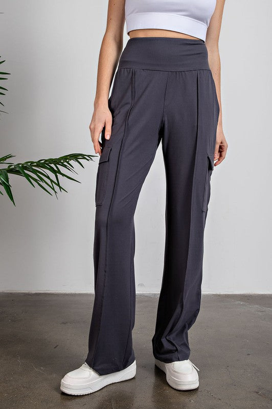 Butter Straight Leg Cargo Pants Charcoal S by Rae Mode | Fleurcouture