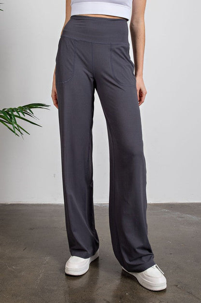 Butter Straight Leg Pants Charcoal S by Rae Mode | Fleurcouture