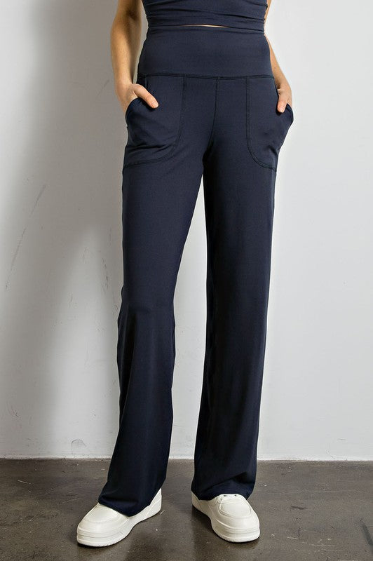 Butter Straight Leg Pants Nocturnal Navy S by Rae Mode | Fleurcouture