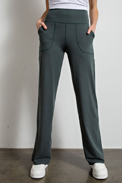 Butter Straight Leg Pants Smoked Spruce S by Rae Mode | Fleurcouture