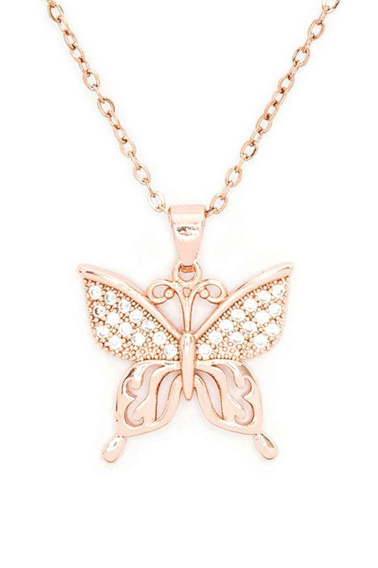 Butterfly CZ Pendant Stainless Steel Necklace Rosegold O/S by LA Jewelry Plaza | Fleurcouture