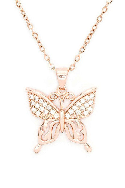 Butterfly CZ Pendant Stainless Steel Necklace Rosegold O/S by LA Jewelry Plaza | Fleurcouture