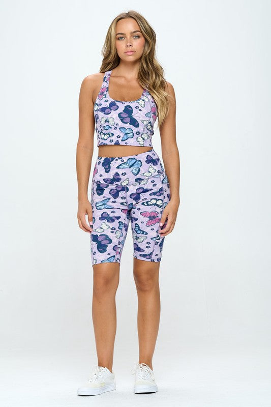 Butterfly print activewear set Purple by OTOS Active | Fleurcouture