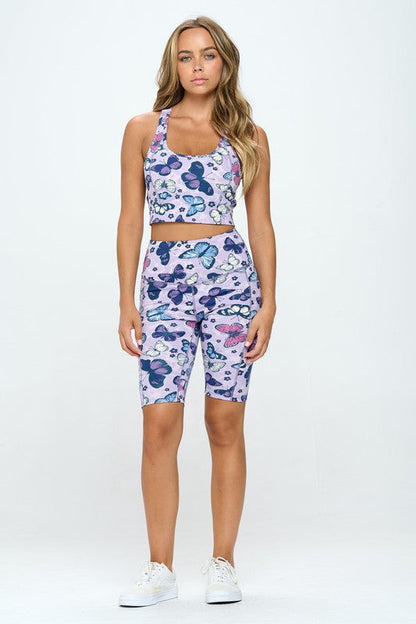 Butterfly print activewear set Purple by OTOS Active | Fleurcouture