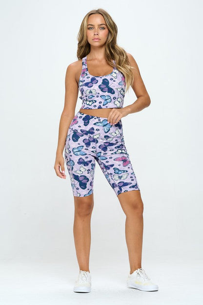 Butterfly print activewear set Purple by OTOS Active | Fleurcouture