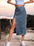 Button Down Denim Skirt Navy XS Bottoms by Trendsi | Fleurcouture