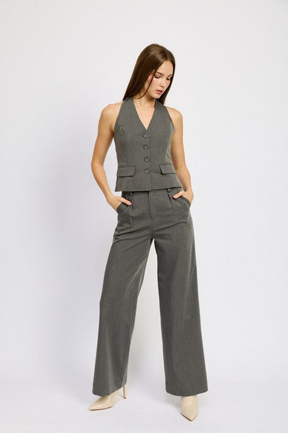 BUTTON DOWN HALTER VEST CHARCOAL by Emory Park | Fleurcouture