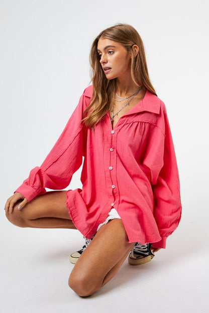 Button Down Relaxed Fit Shirt by Davi &amp; Dani | Fleurcouture