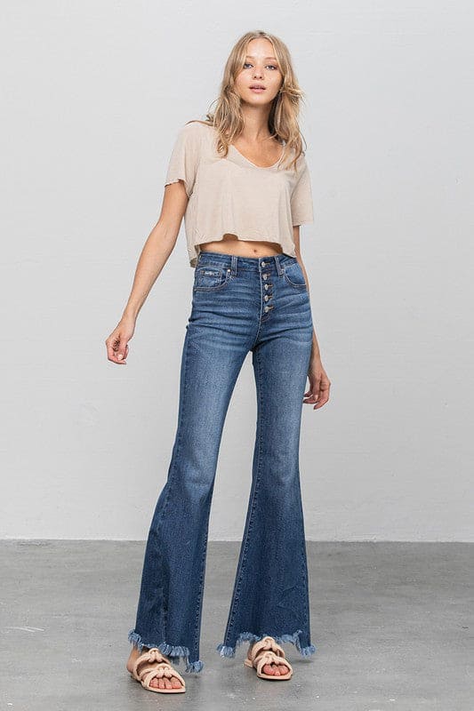 BUTTON DOWN WIDE FLARE JEANS DARK Flare Jeans by Insane Gene | Fleurcouture