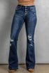 Button Fly Distressed Bootcut Jeans Dark S by Trendsi | Fleurcouture