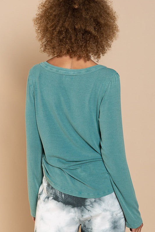 Button-Front Long Sleeve Top TEAL by POL | Fleurcouture