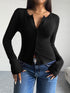 Button Up Long Sleeve T-Shirt Black S Women&