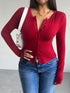 Button Up Long Sleeve T-Shirt Scarlet S Women&