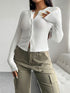 Button Up Long Sleeve T-Shirt White S Women&