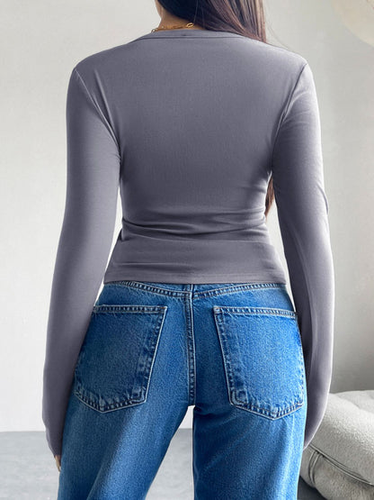 Button Up Long Sleeve T-Shirt Women&