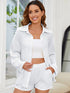 Button Up Long Sleeve Top and Shorts Set White S Women&