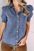 Button Up Puff Sleeve Denim Top Medium S Tops/Blouses & Shirts by Trendsi | Fleurcouture