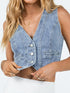 Button Up Sleeveless Denim Top Light Blue S Women&