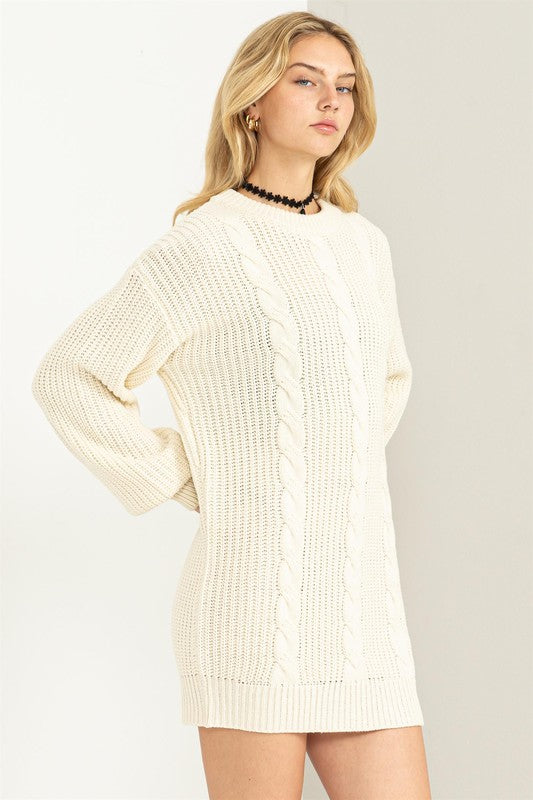 Cable-Knit Ribbed Mini Sweater Dress by HYFVE | Fleurcouture