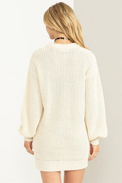 Cable-Knit Ribbed Mini Sweater Dress by HYFVE | Fleurcouture