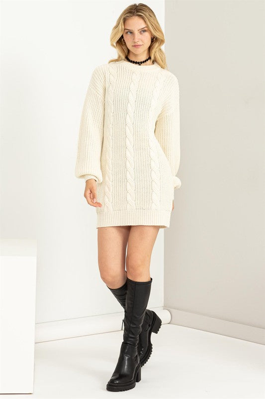 Cable-Knit Ribbed Mini Sweater Dress by HYFVE | Fleurcouture