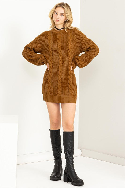 Cable-Knit Ribbed Mini Sweater Dress by HYFVE | Fleurcouture